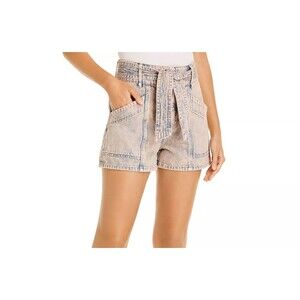 New Joie Women Edana Belted Pink Acid-Wash Cotton Denim Shorts High Rise Size 29